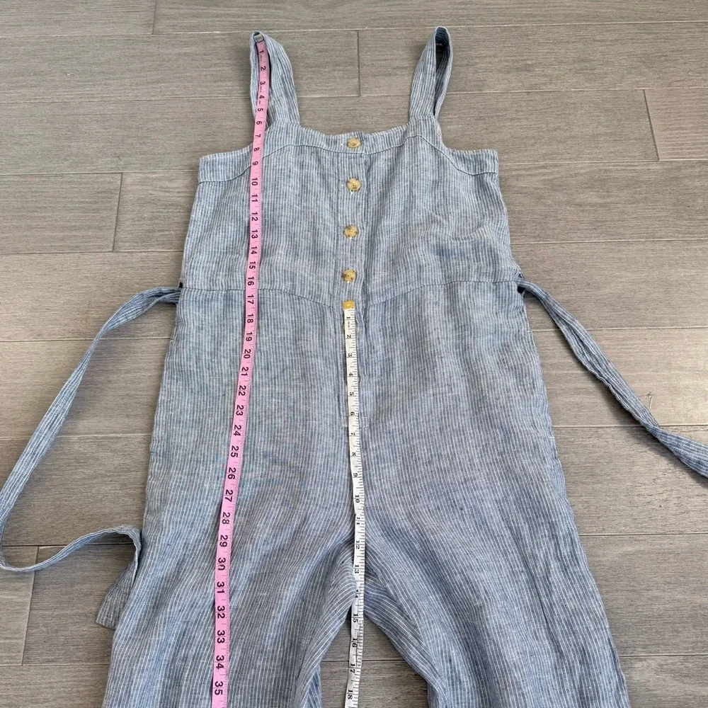 Everlane The Linen Picnic Jumpsuit 100% Linen Pinstripe Blue White Wide Leg 4